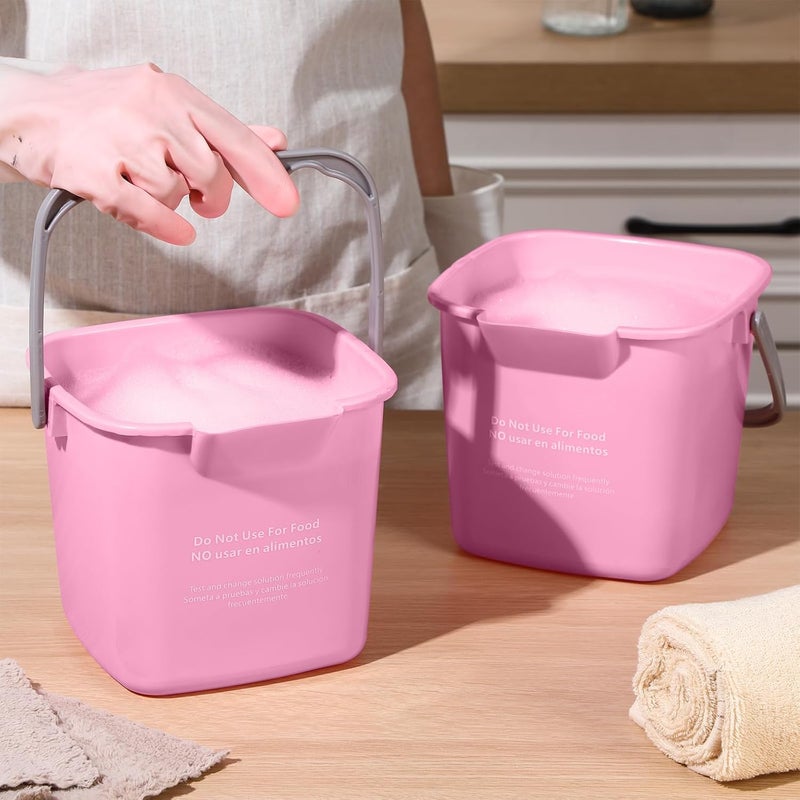 Yaomiao 4 Pcs Cleaning Bucket 3 Quart Small Sanitizing Square Bucket Detergent Pail with Measurements Spout and Handle for Home Commercial Use Restaurant Kitchen Office (Pink) - Image 4
